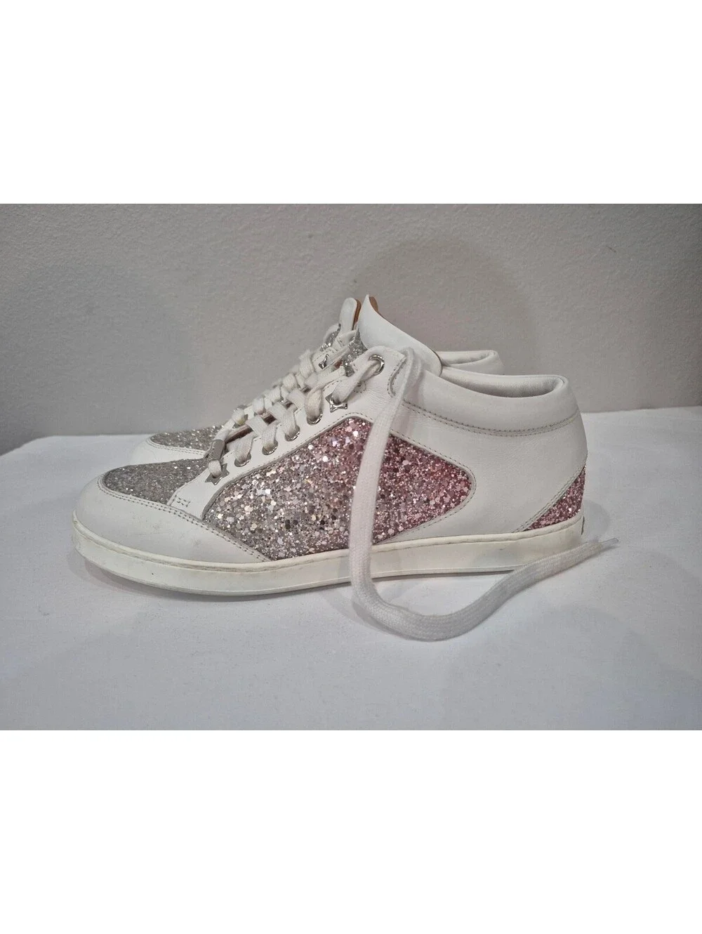 JIMMY CHOO Miami Sneakers Glitter Leather Sneakers Size 39